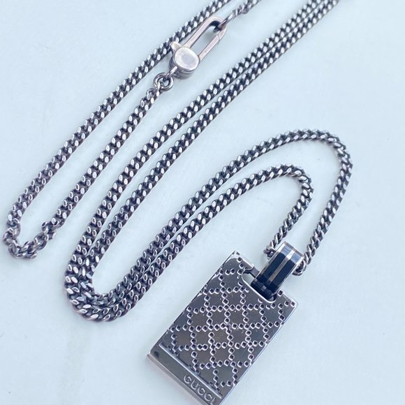- Gucci Sliver Sterling Diamantissima Black Necklace 23" - Picture 10 of 15